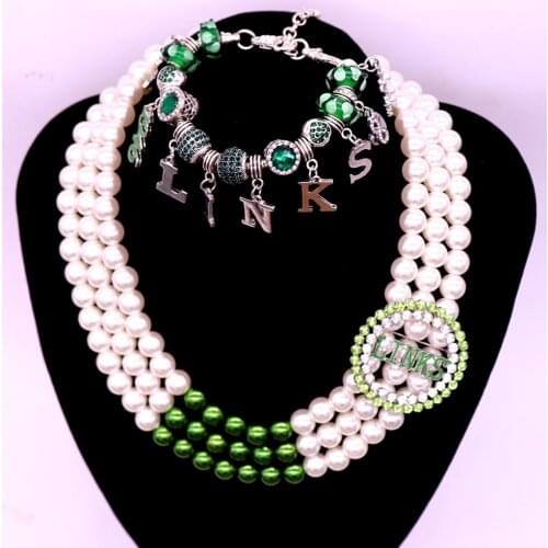 White Green Pearl 1946 Rose Incorporated Links Sorority Necklaces Bracelets Sets White Rose Women Event Gift Jewelry Custom
