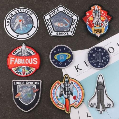Spaceship Embroidery Label Emblem Clothes Iron on Patches Sweaters Decorative Iron Patch Cap Badge Pants Appliques Coat Armband