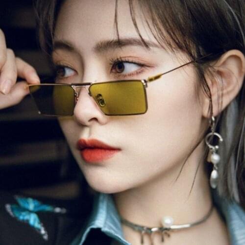 2021 New Net Red Trendy Sunglasses Light Green Main Color Metal Square Small Frame Personalized Street Sunglasses Women