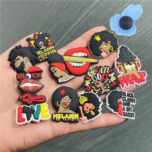 Wholesale 50pcs Mix Black Girls Mouth PVC Shoes Accessories Garden Shoe Decorations Fit DIY Backpack Croc Jibz Charm