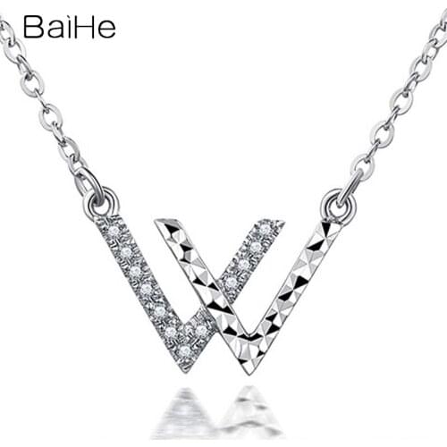 BAIHE Natural white platinum Gold Pt950 Full Cut H/SI Natural Diamonds Women Engagement Fine Jewelry V Pendant Necklaces Gift