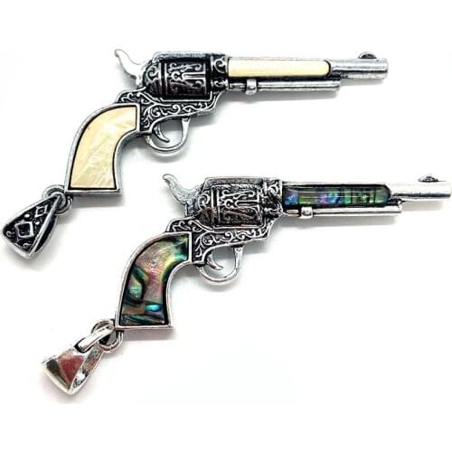 Abalone and Shell Necklace Pendant Pistol Shaped Retro Leather Cord Pendant DIY Making Jewelry Small Jewelry Accessories 30x62mm