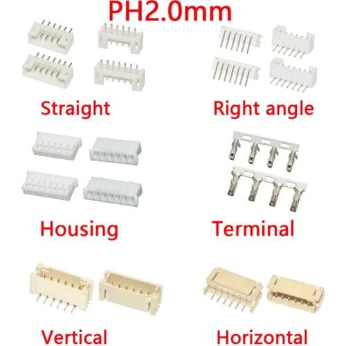 PH2.0 PH2.0mm Connector Socket Pin Header straight Right angle Vertical Horizontal JST Housing terminal 2P 3P 4P 5P 6P 7P 8P 9P