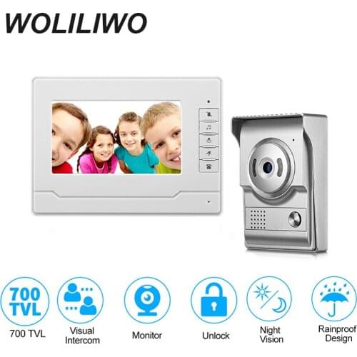 Wired 7''Inch Video doorphone Intercom System With Dual-way Intercom,Monitor,Unlock,IR Night Vision Camera For private homes