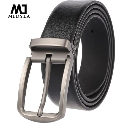 MEDYLA Genuine Leather Belt for Men Fashion Classic Vintage Pin Buckle Male Belt Business Luxury Strap LY3975