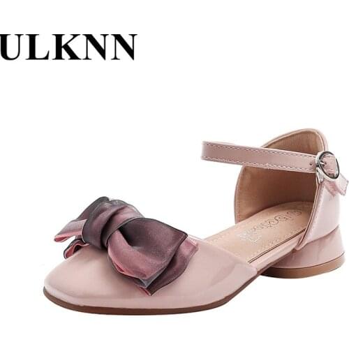 ULKNN High Heel Fashion Bow Footwears For Kids Childrens Solid Sandals Girls Princess Sandal Summer Spring Casual Shoes 26-35