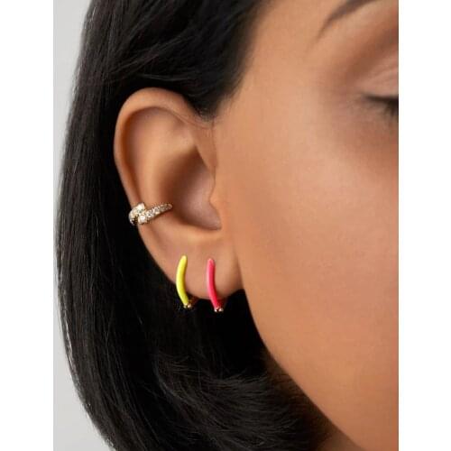 Multi piercing mini hoops for girl women geometric simple oval Neon enamel Huggie hoop earring
