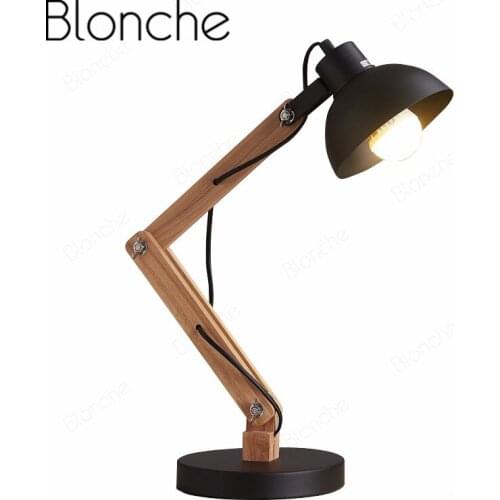 Nordic Simple Creative Desk Lamp Modern Wooden Table Lights for Bedroom Study Reading Lamp Iron Lighting Fixtures Loft Luminaire