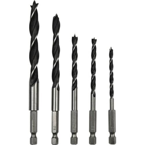 5Pcs three-point woodworking drill with hexagon shank 4-5-6-8-10mm woodworking reaming Metal Tools 1/4" Hex tool set