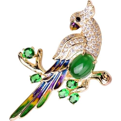 Top Quality Parrot Vintage Enamel Women Man Brooches CZ Animal Bird Party Brooch Hijab Pins Suit Accessories New Year Gift