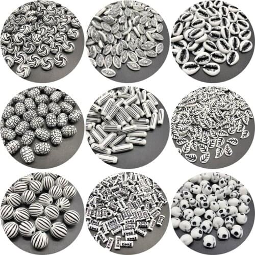 High Quality White skull leaf round acrylic retro beads for jewelry making DIY bracelet necklace accessory