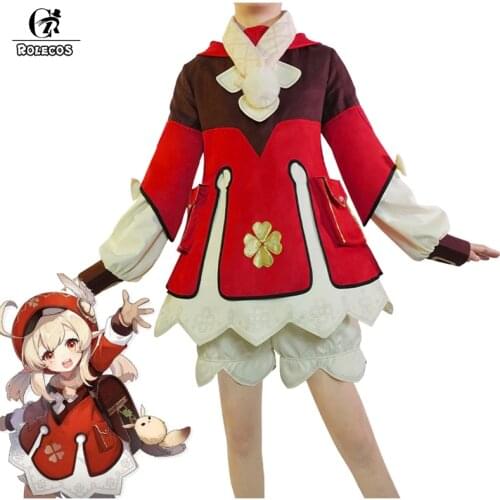 ROLECOS Genshin Impact Cosplay Costume Klee Cosplay Costume Women Red Costume Cute Girl Halloween Dress Pants Glove Hat Full Set
