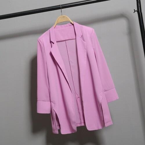 Girls Chiffon Suit Fashion Summer Pink Suit Blazer Plus Size Thin Loose Ladies Blazer Oversize Long Sleeve Women Fashion Top XXL