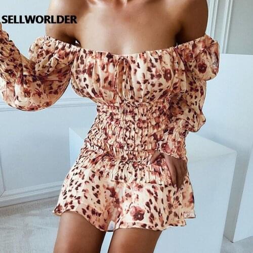 Women Leopard Print Long Sleeve Bodycon Dress 2020 Ruffle Off Shoulder Sexy Dress Elegant chic Party Club Mini Dress