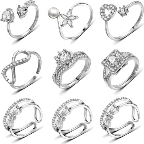 2019 Hot Charm Adjustable Rings For Women Cross Heart Shape Jewelry Girls Wedding Fashion Forever Crystal Ring Dropshipping