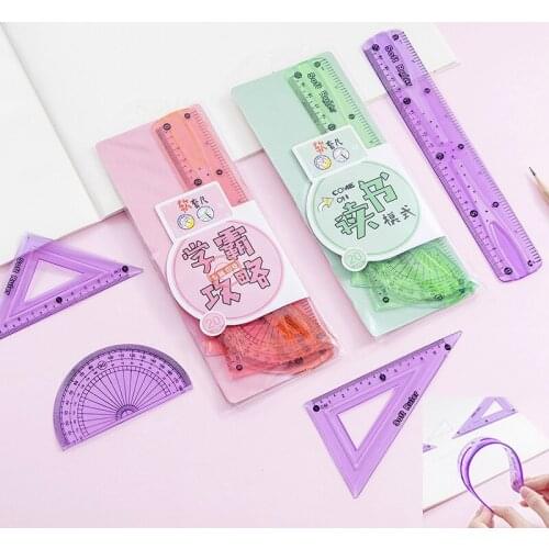 10 Sets Creative Soft Ruler Set Student Mathematical Drawing Tools Stationery Flexible Bendable Triangle Ruler Set of Drafting