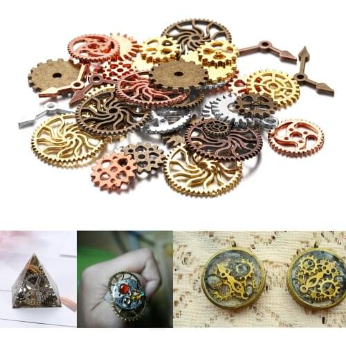 100g Vintage Metal Zinc Alloy Mixed Mechanical Steampunk Cogs & Gears UV Resin Fillingsfor Diy Jewelry Making Accessories