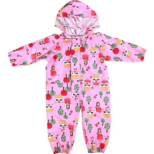 3 colors Fashionable Cartoon Waterproof Jumpsuit Raincoat Hooded Cartoon Kids One-Piece Rain Coat Tour Children Rain Gear Suit