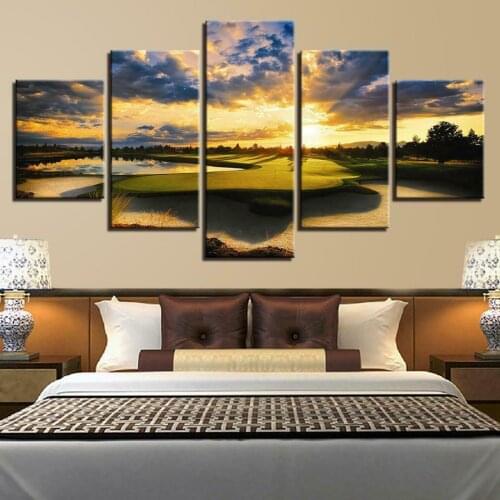 5 Pcs Sunset Golf Course Sport Canvas Pictures Print Wall Art Canvas Paintings Wall Decorations for Living Room Unframe