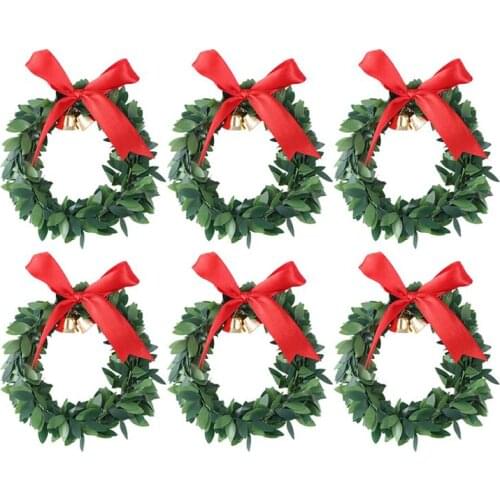 6Pcs Christmas Tree Hanging Wreaths Festival Bow-Knot Bell Artificial Plant Holiday Festival Door Hanging Garland Party Decor