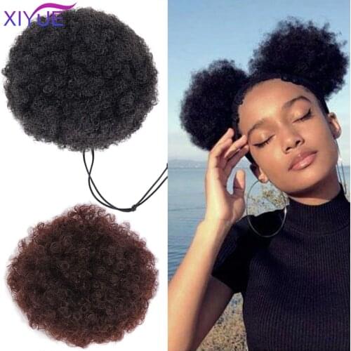 Afro Kinky Pony Tail Clip in on Synthetic Hair Bun Hair Extensions Synthetic Puff African American Afro Bun Wrap Drawstring Hair