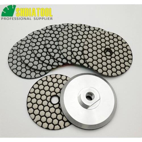SHDIATOOL 8pcs 4inche B dry Diamond polishing pads with M14 Aluminum base backer 100MM Resin bond diamond flexible Sanding pads