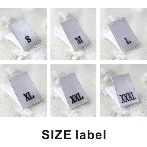 White size label in stock garment satin woven size labels with Cut and Fold (S-XXXL), Soft Clothing/Scarf Tags 500 pcs