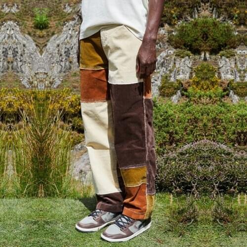 Mens Solid Color Jeans Fashion Hot Style Hit Color Hip-hop Street Pants Casual Washed Stitching Pocket Denim Baggy Trousers