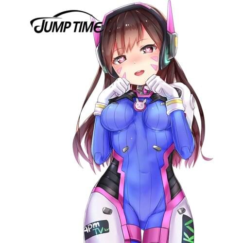 JumpTime 13cm x 7.55cm Pretty Kawii Girl Overwatch D.Va Character Car Stickers Warrior Rear Windshield Decal Reflective Decor
