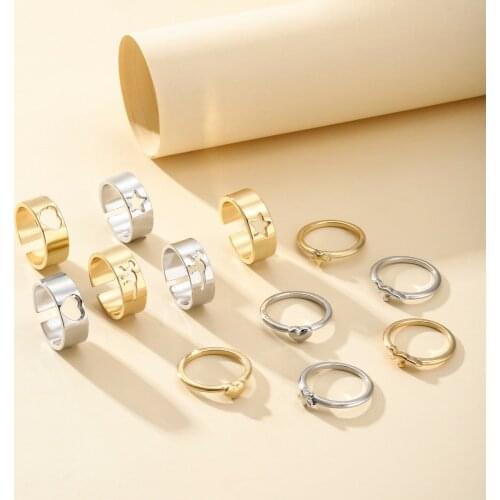 Lost Lady Adjustable Hollow Heart Butterfly Moon Rings Opened Cuff Rings for Women Couple Fashion Engagement Wedding Jewelry