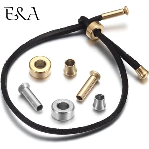 2Sets Stainless Steel 18K Gold Fastener Clasp End Cap Spacer Beads for Adjustable Bracelet Milan Rope Jewelry Making Accessories