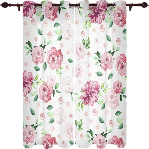 Red Watercolor Flowers Retro Curtains for Bedroom Kitchen Window Treatments Valance Curtains for Living Room