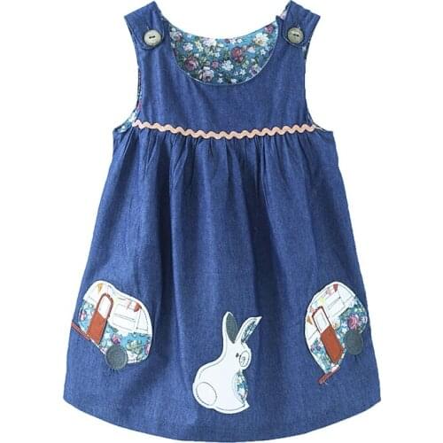 Summer Baby Girls Dress Kids Cotton Soft Dresses thin denim Dresses Cute Cartoon Parterns New Clothing Style 2-7 years
