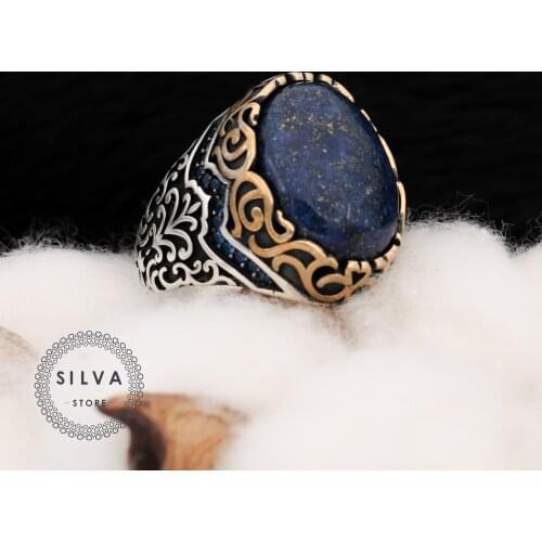 Original Sterling 925 Silver Mens Ring With Natural Lapis Stone. Man Jewellery All Sizes Are Available