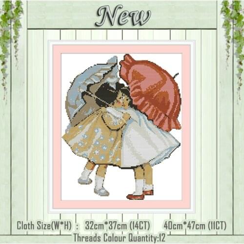 Umbrella girl kiss cartoon diy painting counted printed on the canvas DMC 11CT 14CT kits Cross Stitch embroidery needlework Sets