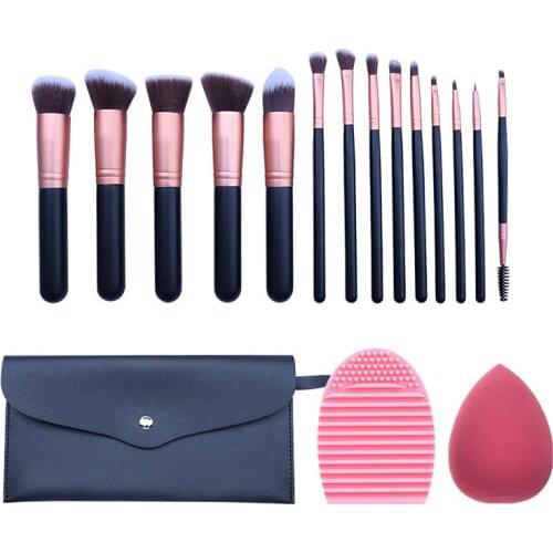 14 rose gold makeup brush set beauty egg brush head cleaner advanced synthetic foundation concealer eye shadow makeup brush set