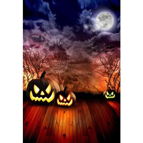Strange Photography Backdrops Halloween Backdrop Wooden Floor Pumpkins Horrifying Night Backgrounds for Photo Studio Photophone