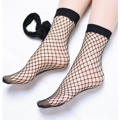 Summer Women Fishnet Socks Punk Street Fashion Mesh Socks Black White Hollow Out Transparent Elasticity Silk Nylon Sock Female
