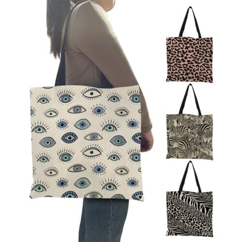 2021 Summer New Women Handbag Devil Eye Leopard Print Women Handbag Zebra Stripe Lady Tote Shopping Bag Leisure Beach Bags