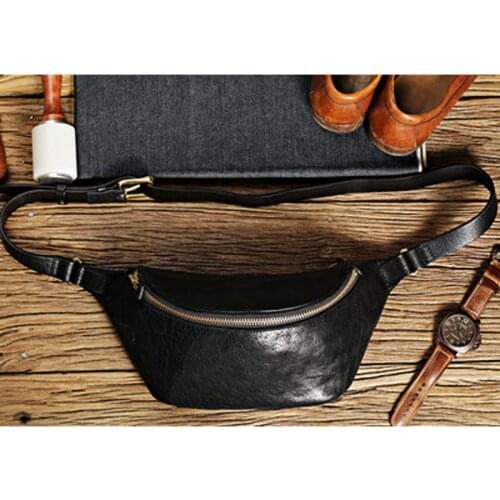 Original handmade leather mens chest bag black casual unisex crossbody bag Ami khaki mens waist bag