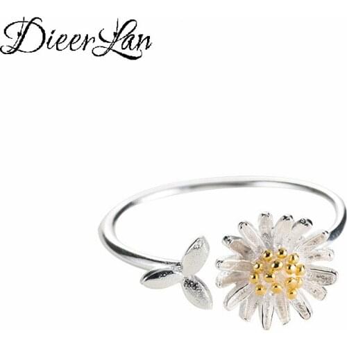 Personality Vintage 925 Sterling Silver Daisy Flower Rings For Women Punk Thai Silver Resizable Rings