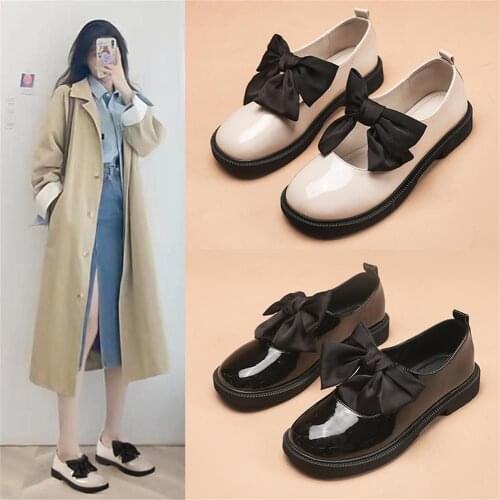 Autumn new style womens British style small single shoes, casual bow-knot shiny womens leather shoes, girly fashion shoes