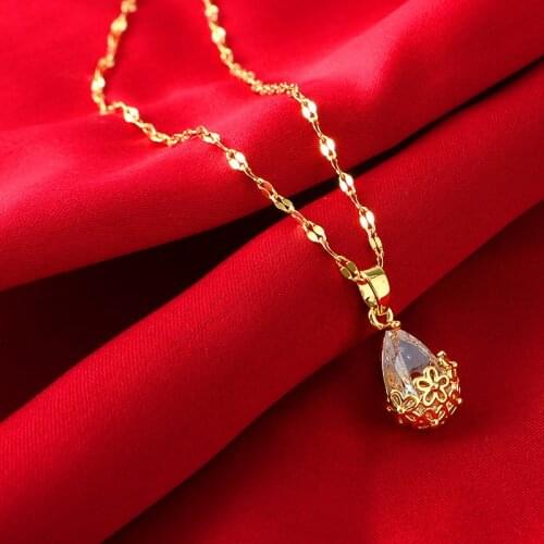 White Water Drop Stone Steel Necklace Gold Womens Necklace Ornament Non-Fading Stainless Steel Necklace