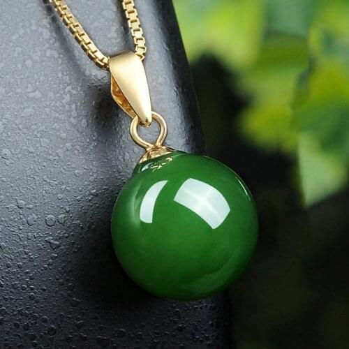 Green Jade FAUX Necklace Purity Stone Round Chakra Soothing Energy Yoga Gift for Woman Minimalist Bohemian Necklace JADE JH-38