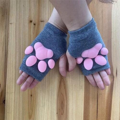 1Pair Cute Cat Kitten Paw Claw Warm Gloves Women Girls Soft Anime Lolita Cosplay Mittens for Halloween Party Accessories