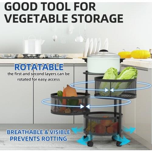 Storage Shelf With Wheels 3-Layer 360° Rotatable Trolley Organizer Bathroom Sundries Container Holder Rack Kitchen Living Room
