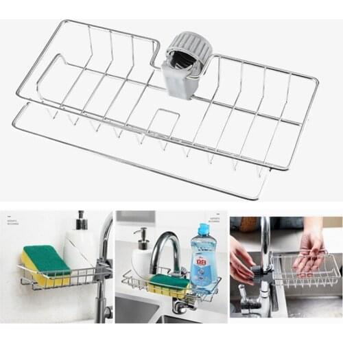 New Stainless Steel Faucet Storage Racks Adjustable Sink Rag Sponge Draining Rack Kitchen Bathroom Soap Storage Holders Shelves