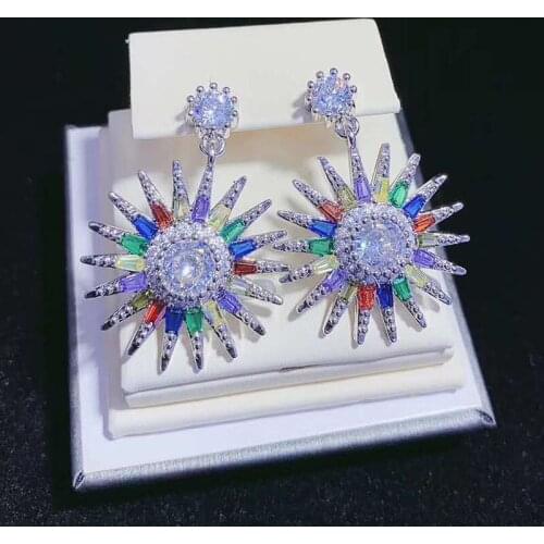 1Pair fashion rainbow CZ Earrings Crystal Stud Earring
