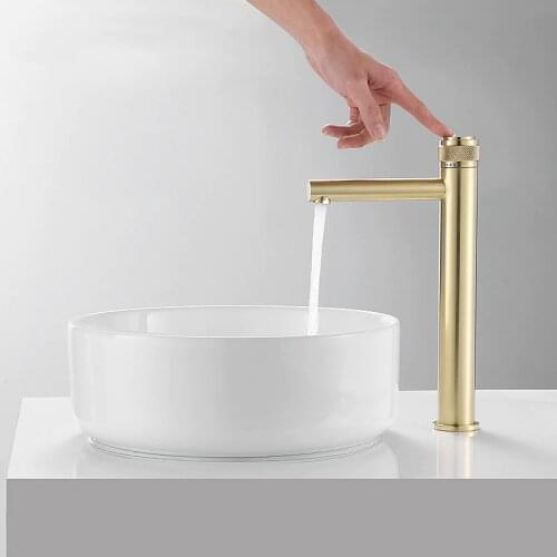 New Basin Faucets Chrome Brass Bathroom sink Faucet key push-button style brush gold hot and cold water tap
