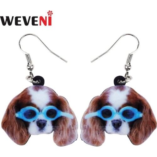 WEVENI Acrylic Sunglasses Cavalier King Charles Spaniel Dog Earrings Long Drop Dangle Women Girl Animal Jewelry Charms Wholesale